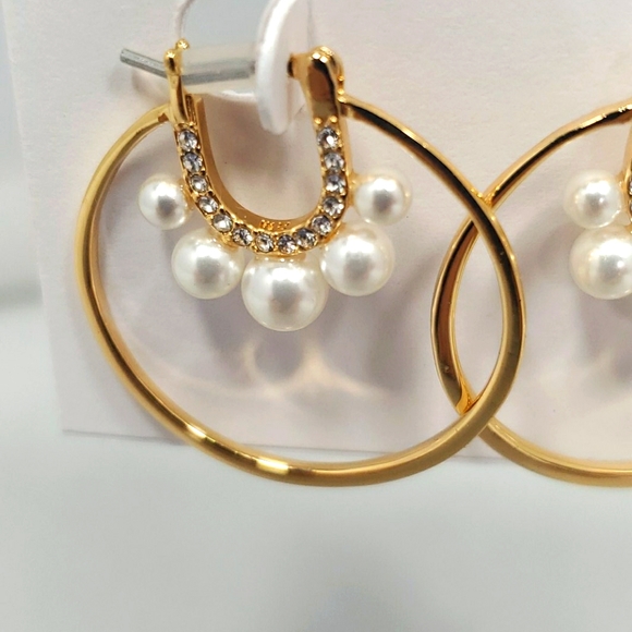 Rebecca Minkoff Sophia Gold Pave Rhinestone Pearl Earrings - Picture 2 of 4